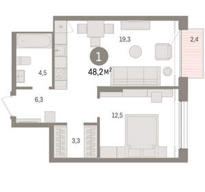 1-к квартира, вторичка, 48м2, 13/17 этаж