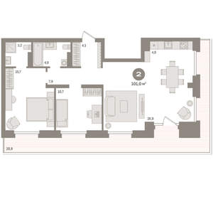 2-к квартира, вторичка, 101м2, 7/9 этаж