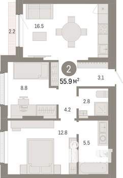 2-к квартира, вторичка, 56м2, 7/7 этаж