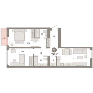 2-к квартира, вторичка, 73м2, 3/7 этаж