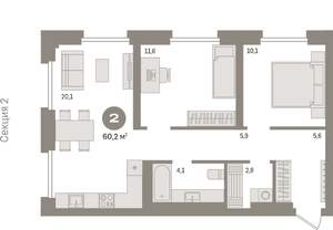 2-к квартира, вторичка, 60м2, 2/9 этаж