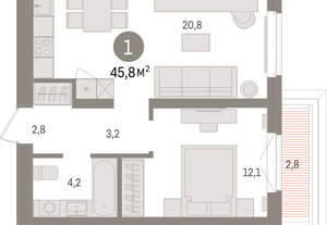 1-к квартира, вторичка, 46м2, 6/16 этаж