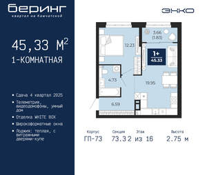 1-к квартира, вторичка, 45м2, 2/22 этаж