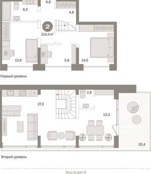 2-к квартира, вторичка, 114м2, 8/8 этаж