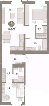2-к квартира, вторичка, 64м2, 6/8 этаж