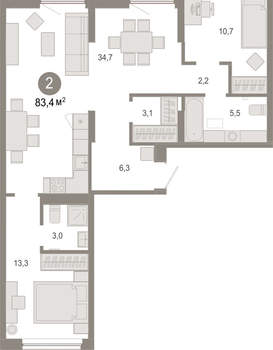 2-к квартира, вторичка, 83м2, 6/17 этаж