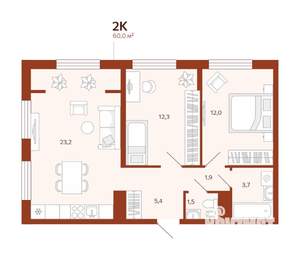 2-к квартира, вторичка, 60м2, 9/14 этаж