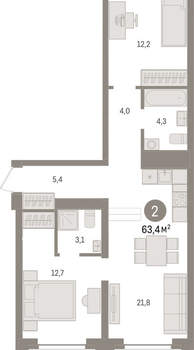 2-к квартира, вторичка, 63м2, 3/10 этаж