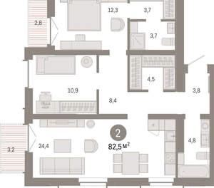 2-к квартира, вторичка, 83м2, 15/16 этаж
