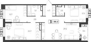 3-к квартира, вторичка, 88м2, 14/17 этаж