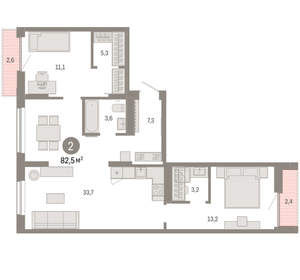 2-к квартира, вторичка, 83м2, 3/17 этаж