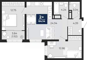 2-к квартира, вторичка, 64м2, 11/22 этаж