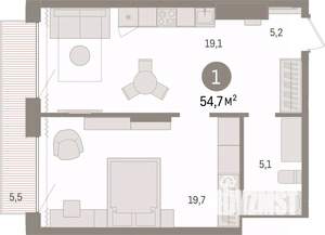 1-к квартира, вторичка, 55м2, 16/17 этаж