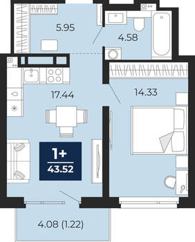 1-к квартира, вторичка, 44м2, 17/22 этаж