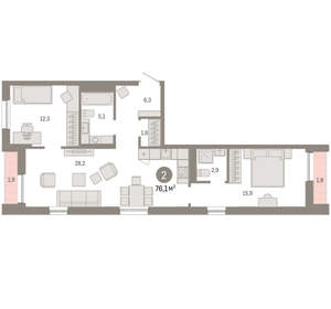 2-к квартира, вторичка, 76м2, 15/17 этаж