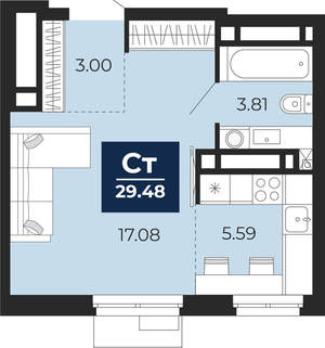 Студия квартира, вторичка, 29м2, 10/24 этаж