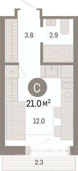 Студия квартира, вторичка, 21м2, 5/7 этаж