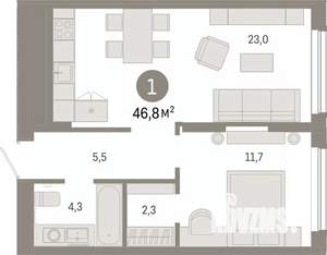 1-к квартира, вторичка, 47м2, 2/17 этаж