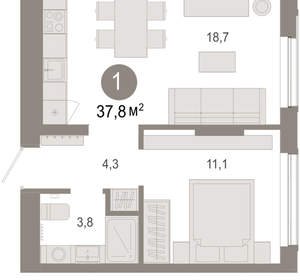 1-к квартира, вторичка, 38м2, 2/17 этаж