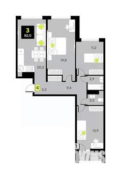 3-к квартира, вторичка, 82м2, 16/17 этаж