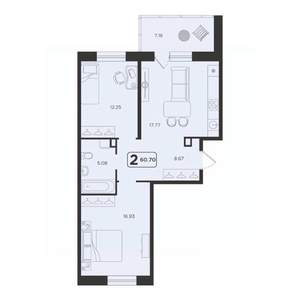 2-к квартира, строящийся дом, 61м2, 2/23 этаж