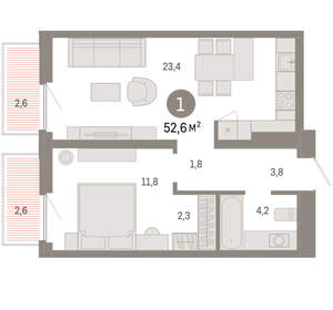 1-к квартира, вторичка, 53м2, 7/16 этаж