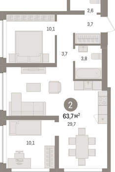 2-к квартира, вторичка, 64м2, 2/8 этаж