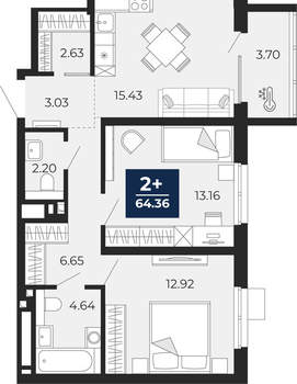 2-к квартира, вторичка, 63м2, 22/24 этаж