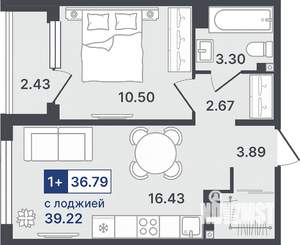 1-к квартира, строящийся дом, 37м2, 3/8 этаж