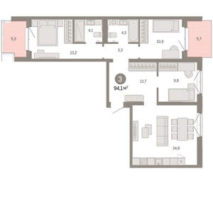 3-к квартира, вторичка, 94м2, 7/11 этаж