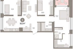 3-к квартира, вторичка, 95м2, 5/8 этаж