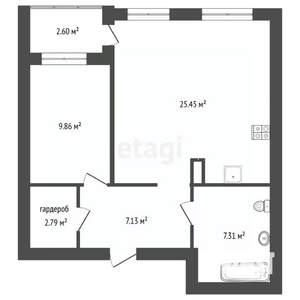 2-к квартира, вторичка, 56м2, 1/4 этаж