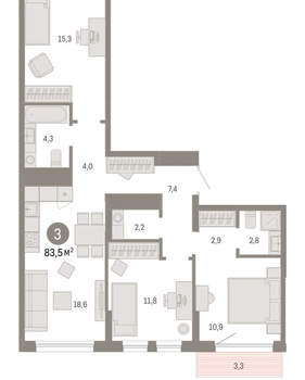 3-к квартира, вторичка, 84м2, 2/17 этаж