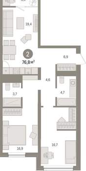 2-к квартира, вторичка, 77м2, 4/9 этаж