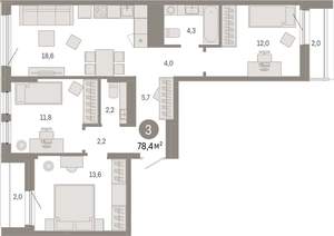 3-к квартира, вторичка, 78м2, 9/9 этаж