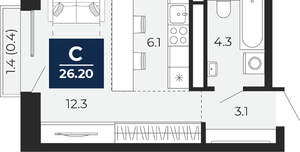 Студия квартира, сданный дом, 27м2, 10/16 этаж