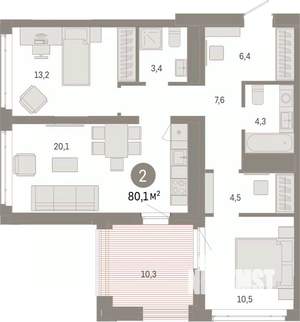 2-к квартира, вторичка, 80м2, 15/25 этаж