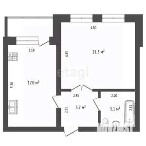 1-к квартира, вторичка, 51м2, 10/12 этаж