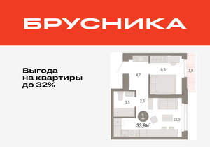 1-к квартира, вторичка, 34м2, 11/25 этаж