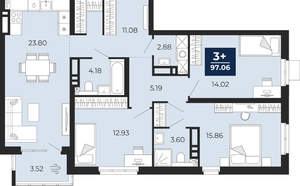3-к квартира, вторичка, 97м2, 13/20 этаж