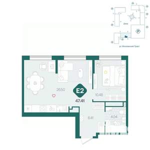 2-к квартира, вторичка, 47м2, 9/17 этаж
