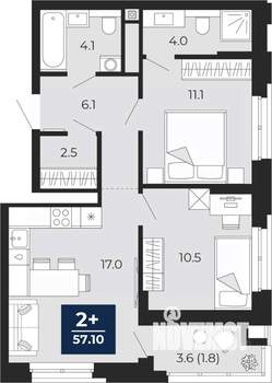 2-к квартира, сданный дом, 59м2, 2/16 этаж