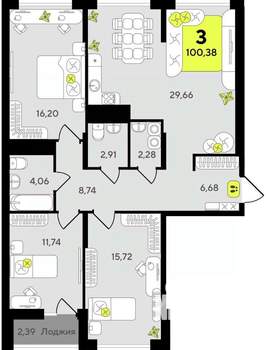 3-к квартира, вторичка, 100м2, 4/19 этаж