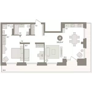 2-к квартира, вторичка, 101м2, 7/9 этаж