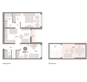 2-к квартира, вторичка, 90м2, 8/9 этаж