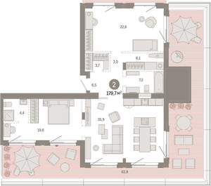 2-к квартира, вторичка, 180м2, 7/11 этаж