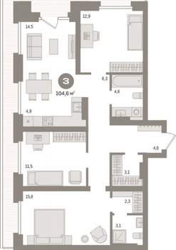 3-к квартира, вторичка, 105м2, 8/9 этаж