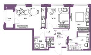 3-к квартира, вторичка, 61м2, 9/25 этаж