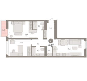 2-к квартира, вторичка, 73м2, 4/25 этаж