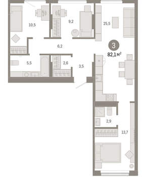 3-к квартира, вторичка, 82м2, 7/17 этаж